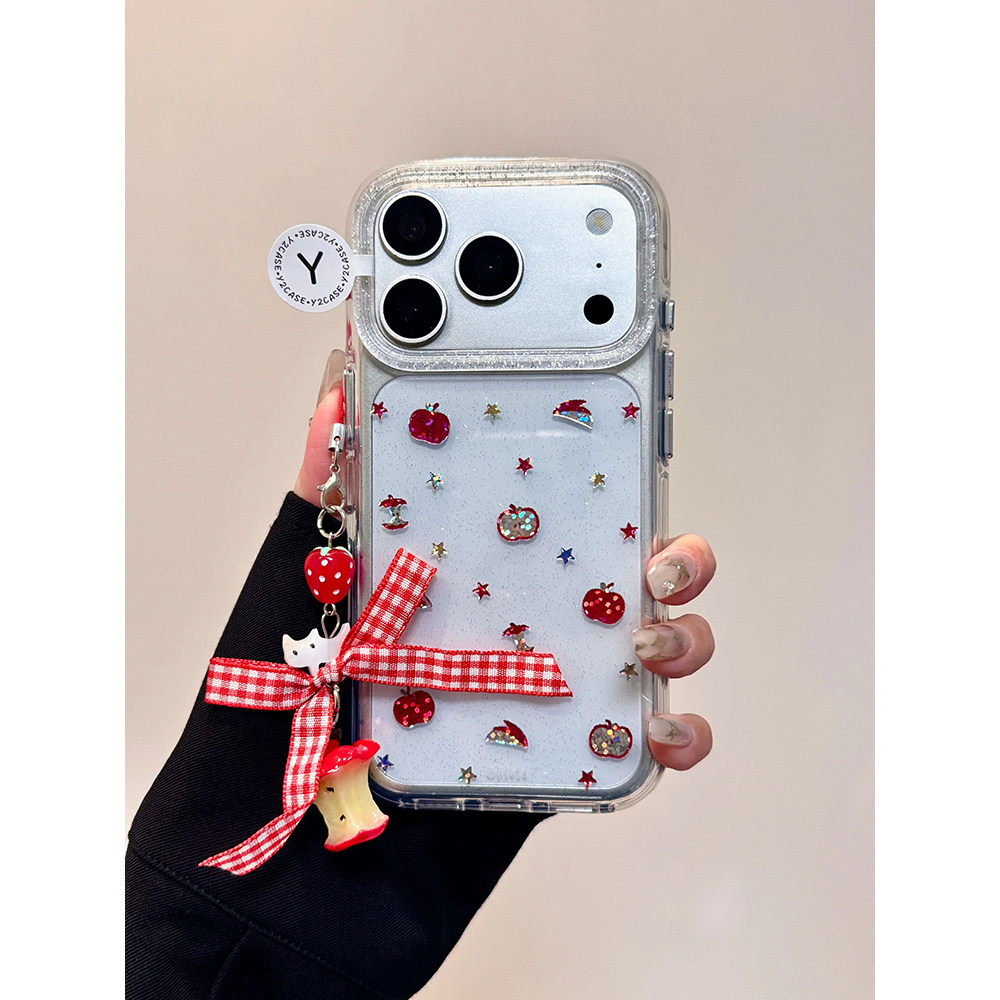 日韩ins风鎏金小苹果适用苹果17promax手机壳15iphone16pro保护套13/14双层IMD高级感气囊防摔带挂件吊坠小众,3C数码配件,手机保护套/壳,淘宝优惠券,粉丝福利购,淘宝优惠卷