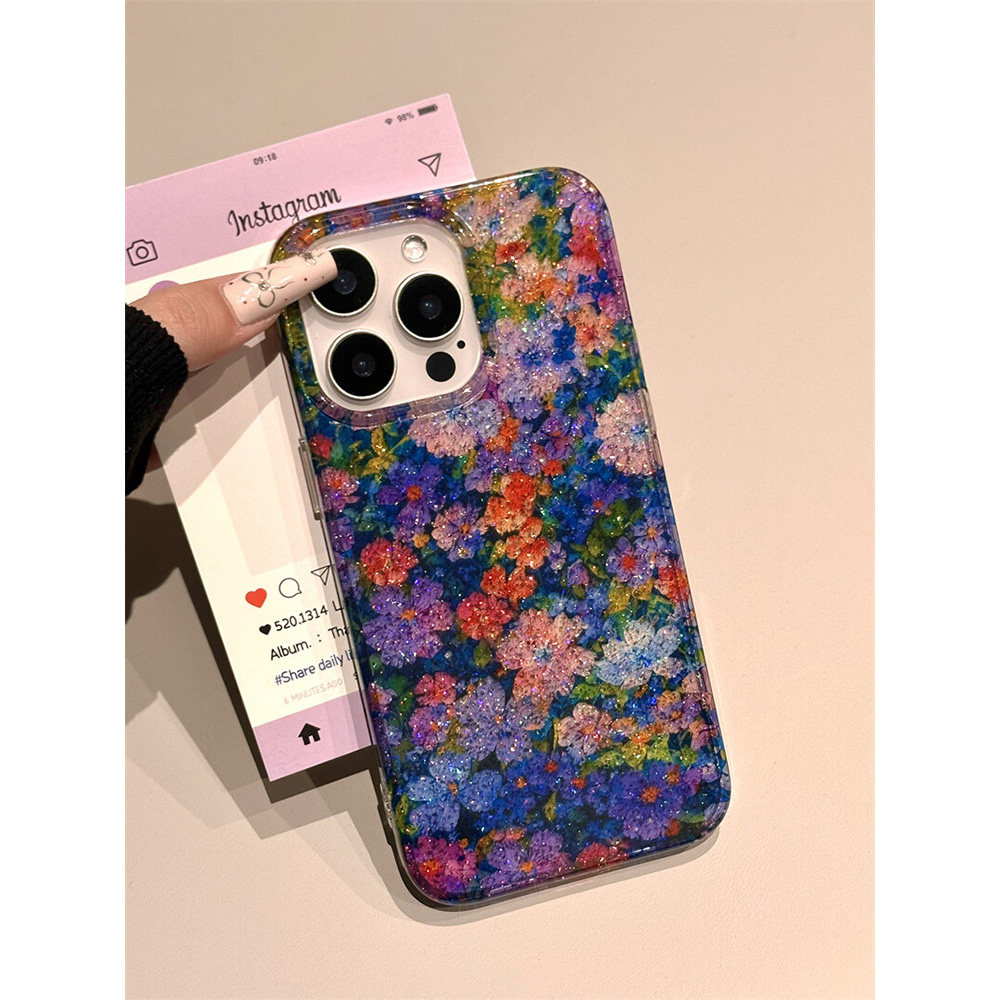 ins风小众晕染紫闪粉碎花适用苹果16promax手机壳15iphone14保护套13双层imd高级感日韩小众创意个性新款