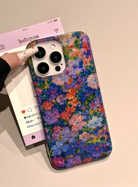 ins风小众晕染紫闪粉碎花适用苹果16promax手机壳15iphone14保护套13双层imd高级感日韩小众创意个性新款