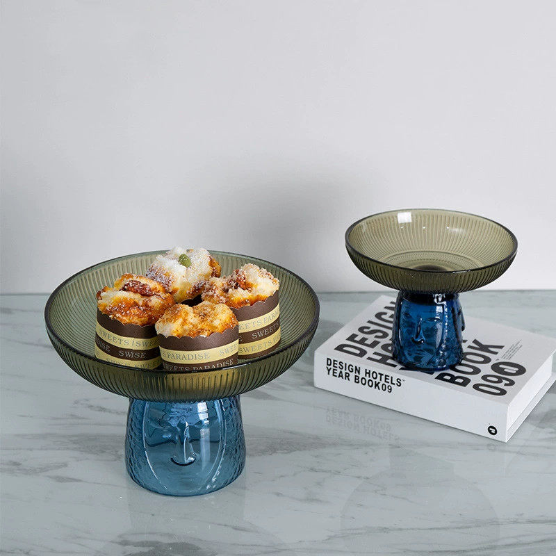 艺术人脸玻璃果盘家用轻奢高脚高级感摆件瓜子盘水果盘样板房装饰