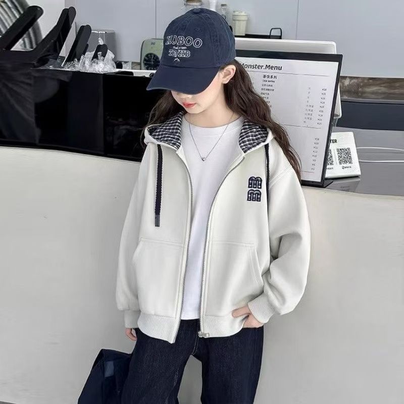 女童连帽外套2025春季新款洋气儿童中大童休闲运动开衫外套上衣