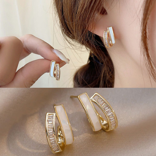 s925银针贝壳几何形耳环设计感