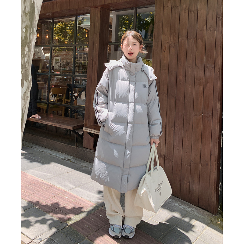 韩系羽绒服女款冬季2024新款中长款小个子灰色加厚面包服外套过膝