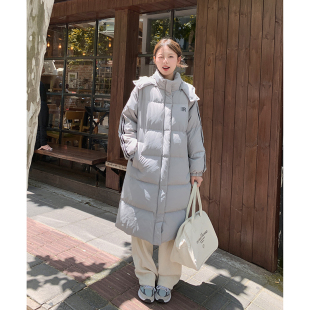 小个子灰色加厚面包服外套过膝 韩系羽绒服女款 冬季 2024新款 中长款