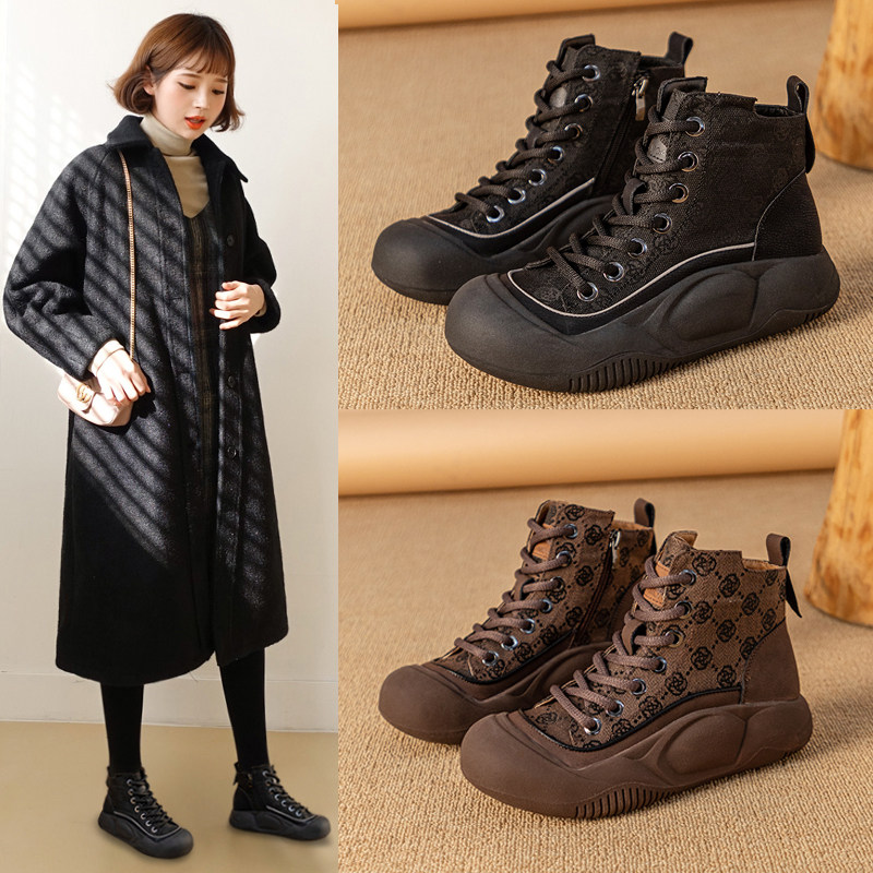 大码女靴41到43马丁靴厚底棉鞋2025冬季新款加绒胖脚宽脚高帮女鞋