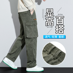 春秋款休闲裤男潮牌痞帅男生裤子宽松直筒多口袋工装裤6108-P60图片