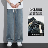 新款复古美式牛仔裤男士直筒宽松潮牌高街阔腿裤夏季长裤696-P45，男装牛仔裤，电商A318