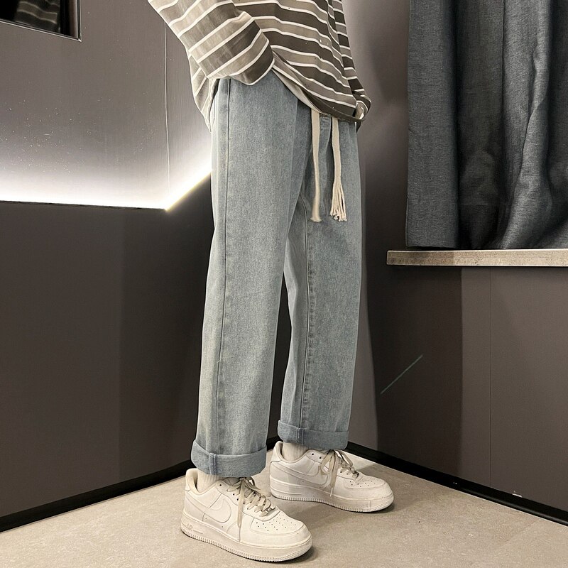 牛仔裤男春季复古宽松直筒裤高街潮牌ins拖地裤子7151-P45,男装牛仔裤,电商A318