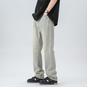 重磅美式微喇牛仔裤男夏季潮牌修身黑色直筒裤高街拖地裤7140-P40图片