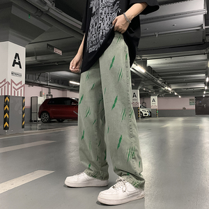 夏季美式高街牛仔裤男薄款直筒百搭休闲裤港风宽松拖地裤7141-P45图片