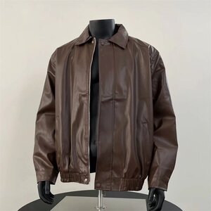 秋季皮衣外套男美式复古PU皮夹克休闲街头机车服1023-P57图片