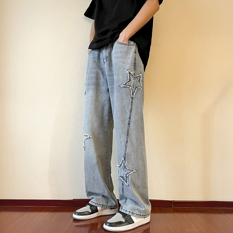 牛仔裤男春秋美式高街潮牌vibe裤子直筒宽松拖地阔腿裤7159-P55,男装牛仔裤,电商A318