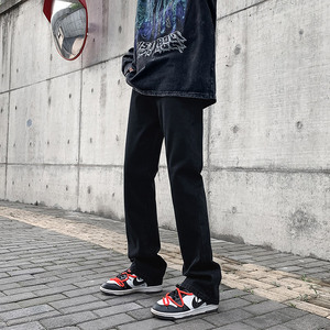 INS高街水洗美式vibe裤子微喇宽松直筒牛仔裤潮男女7140-P40图片