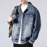 秋季潮牌牛仔夹克男士翻领上衣新款宽松休闲浅蓝色外套男303-P95，男装夹克，电商A318