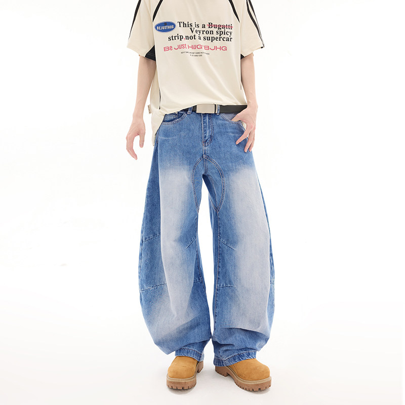 美式复古弯刀牛仔裤男款秋季潮牌宽松直筒男女阔腿裤子9001A-P80,男装牛仔裤,电商A318