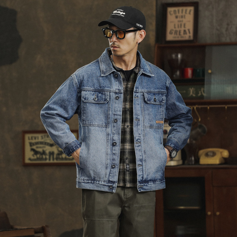 秋季新款美式牛仔外套男潮牌宽松工装夹克男士休闲上衣服303-P95,男装工装外套,电商A318