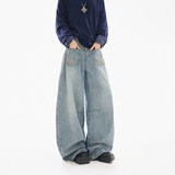 秋季重工艺刺绣前口袋工装牛仔裤男美式复古阔腿弯刀裤子9069-P85，男装牛仔裤，电商A318