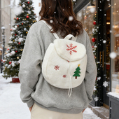 THE COLE秋冬圣诞毛绒双肩包女学生可爱卡通大容量书包