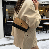 THE COLE撞色麂皮链条小方包女2025新款 腋下包小众单肩斜挎包