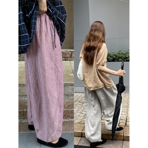 夏季轻薄条纹亚麻气球裤凉凉裤