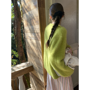 雏菊BellisPerennis2025AW 定染春芽绿90%狐狸绒云朵毛绒套头毛衣