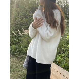 雏菊BellisPerennis2024AW 奶霜白100%狐狸绒毛衣