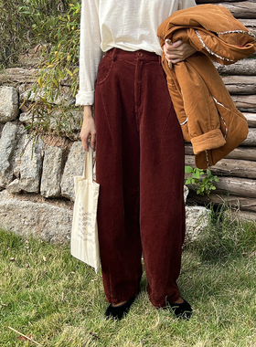 雏菊BellisPerennis2024AW 复古木棕红灯芯绒全棉气球裤