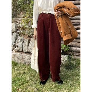 雏菊BellisPerennis2024AW 复古木棕红灯芯绒全棉气球裤