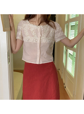 雏菊BellisPerennis2025SS 140支高支棉樱花粉古董花边小衫短袖