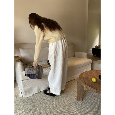 雏菊BellisPerennis2025AW 和纸棉牛仔白色松紧造型裤九分裤