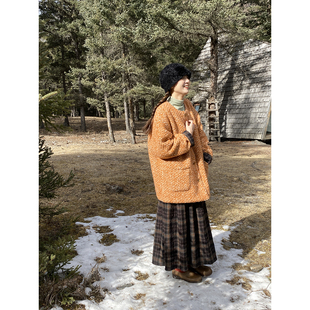 雏菊BellisPerennis2026AW 意大利羊羔毛格纹3M两穿棉服 香橙白巧