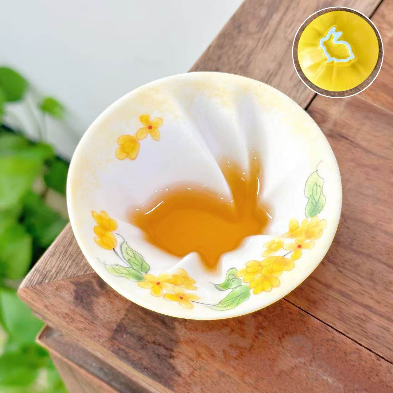 景区礼品陶瓷茶具玉兔望月礼盒手绘玉兔桂花秋月茶杯节日礼物7983