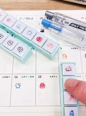 日本旗牌Shachihata手帐印章六联按键印章6联排可爱喵星人汪星人日常打卡记录笔记本diy图案小印章ETTM-SP