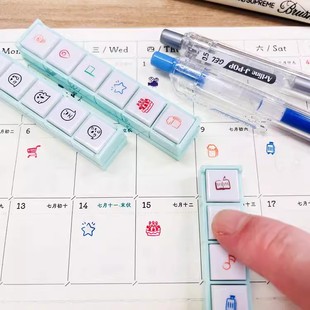 日本旗牌Shachihata手帐印章六联按键印章6联排可爱喵星人汪星人日常打卡记录笔记本diy图案小印章ETTM-SP