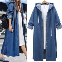 胖MM大码宽松牛仔外套女春秋装卫衣裙连帽牛仔开衫中长BF女士风衣