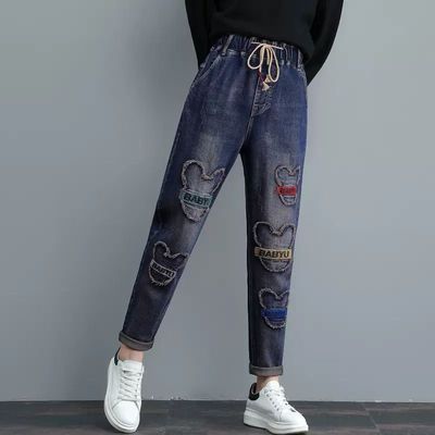 胖mm大码牛仔裤女高腰春秋裤子