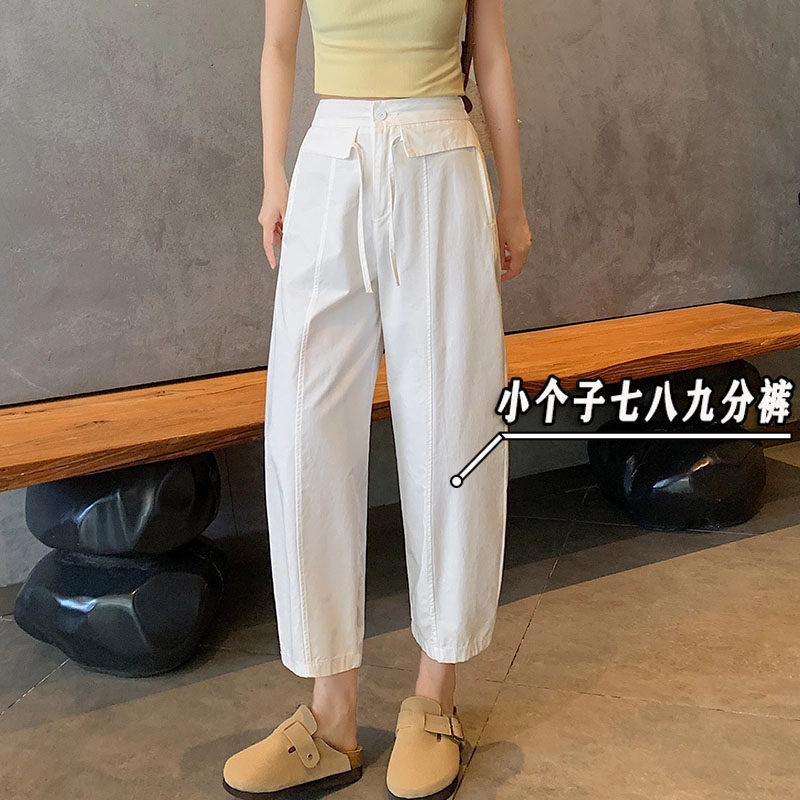 韩版白色水洗棉设计感花边阔腿裤女夏季薄款小个子显瘦高腰休闲裤