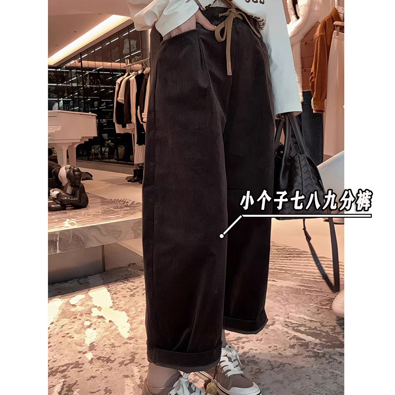 150小个子七分哈伦弯刀条绒裤女秋冬加绒加厚高腰显瘦灯芯绒裤xxs
