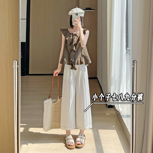 145xxs七分天丝棉哈伦裤女夏季薄款小个子奶奶裤高腰直筒阔腿裤子