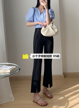 黑色开叉西装裤女八九分