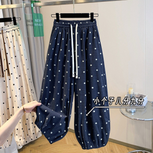 子xxs码 棉麻宽松休闲气球裤 女夏新款 145小个子百搭波点九分灯笼裤