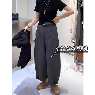 小矮个子七八分水洗棉弯刀阔腿裤女秋款高腰藏肉显瘦哈伦萝卜裤xs