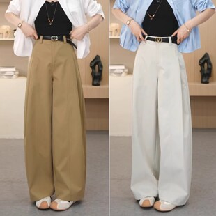 阔腿裤 直筒休闲裤 女夏季 高腰显瘦垂感窄版 薄款 小个子145咖色西装