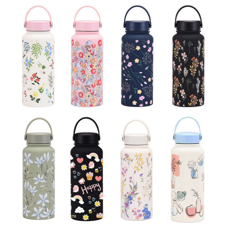 新款跨境高颜值保温杯大容量便携水壶印花户外家用水杯304不锈钢