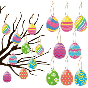 新品复活节装饰彩蛋挂饰吊饰 兔子狂欢节派对装饰彩蛋小吊牌挂件