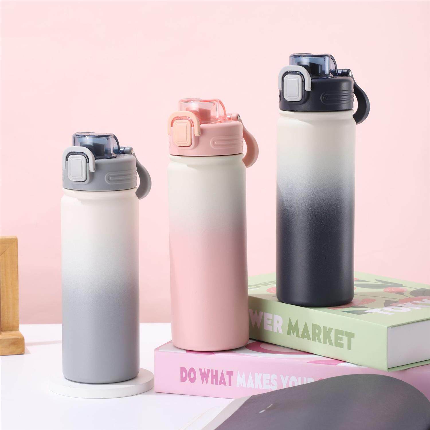 新款保温杯高颜值渐变大容量直饮杯男女学生不锈钢便携弹跳水杯