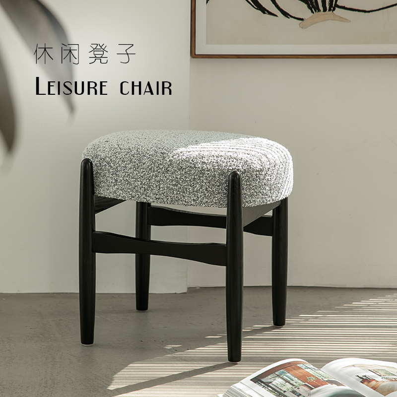 中古实木软包梳妆凳北欧简约家用化妆凳羊羔绒门口小户型换鞋凳子