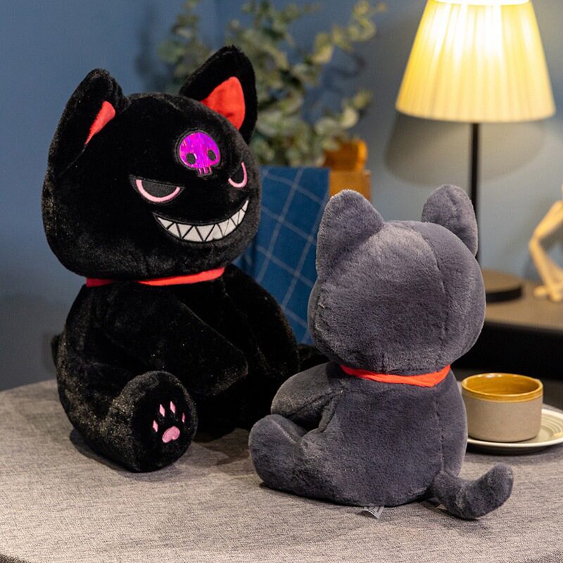 跨境新品海盗猫公仔表情猫毛绒玩具搞怪恶魔黑猫玩偶儿童礼品抱枕