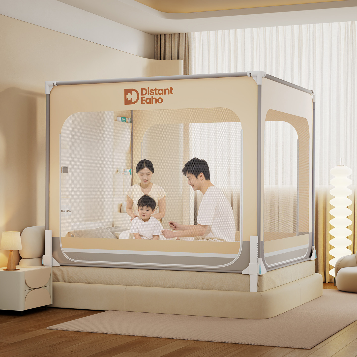新型床围栏蚊帐2026新款防摔防尘儿童家用卧室婴儿防止掉床免安装