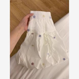 松紧少女小雏菊刺绣花苞裙女春夏温柔风甜美蓬蓬裙显瘦半身裙 大码
